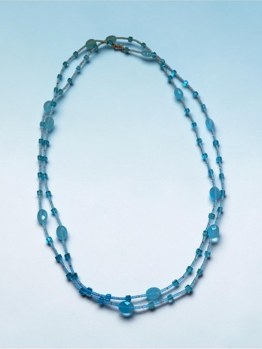 Blue Glass Beaded Double-Strand Necklace